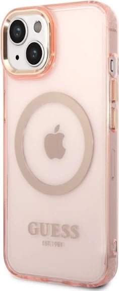 Mbështjellës Guess Gold Outline MagSafe për iPhone 14 6.1", rozë