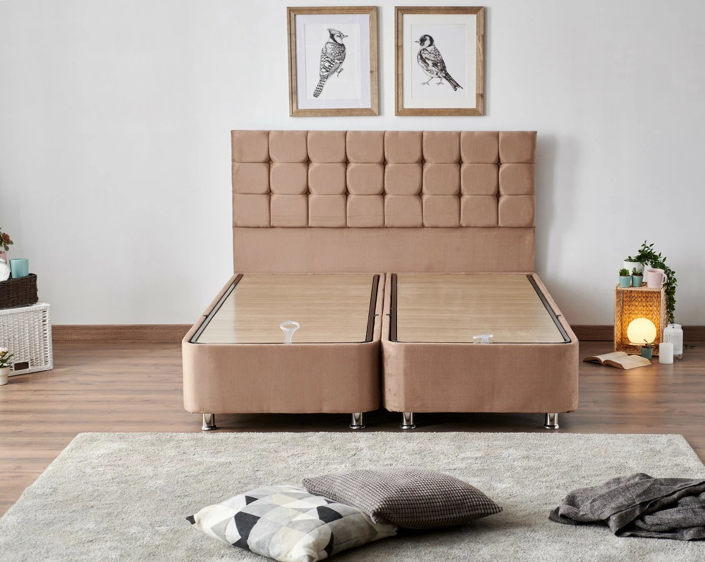 Dyshek dopio, bazë dhe shtrat, Skye Decor Helen, ngjyrë kafe e çelët, 150x200cm