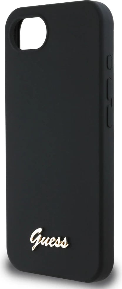 Mbështjellës Guess Silicone Script Metal Logo MagSafe për iPhone 16e, i zi Mbështjellës Guess Silicone Script Metal Logo MagSafe për iPhone 16e, i zi