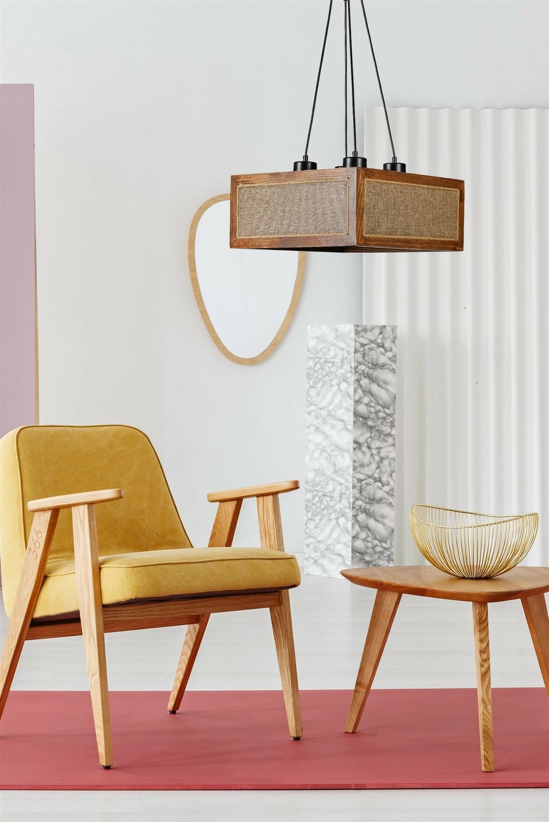 Llambë tavani Opviq, dru bredhi, kapak pëlhure natyrale, ratan, arre, e zezë, 41x41x70cm