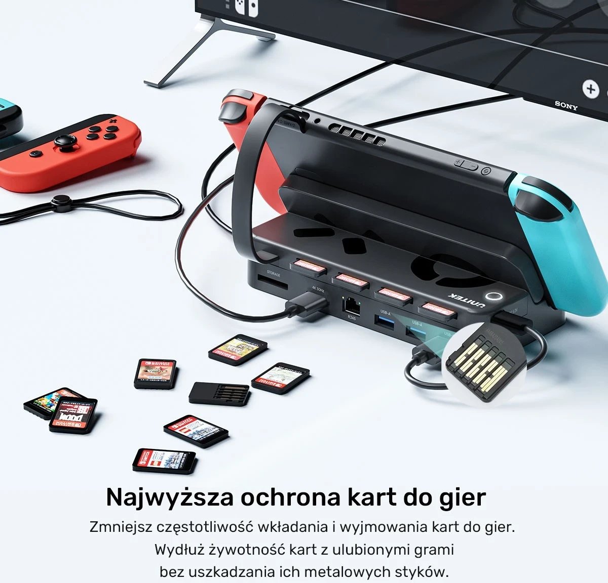 Stacioni i dokimit për Nintendo Switch Unitek, 100W 4K, i zi Stacioni i dokimit për Nintendo Switch Unitek, 100W 4K, i zi