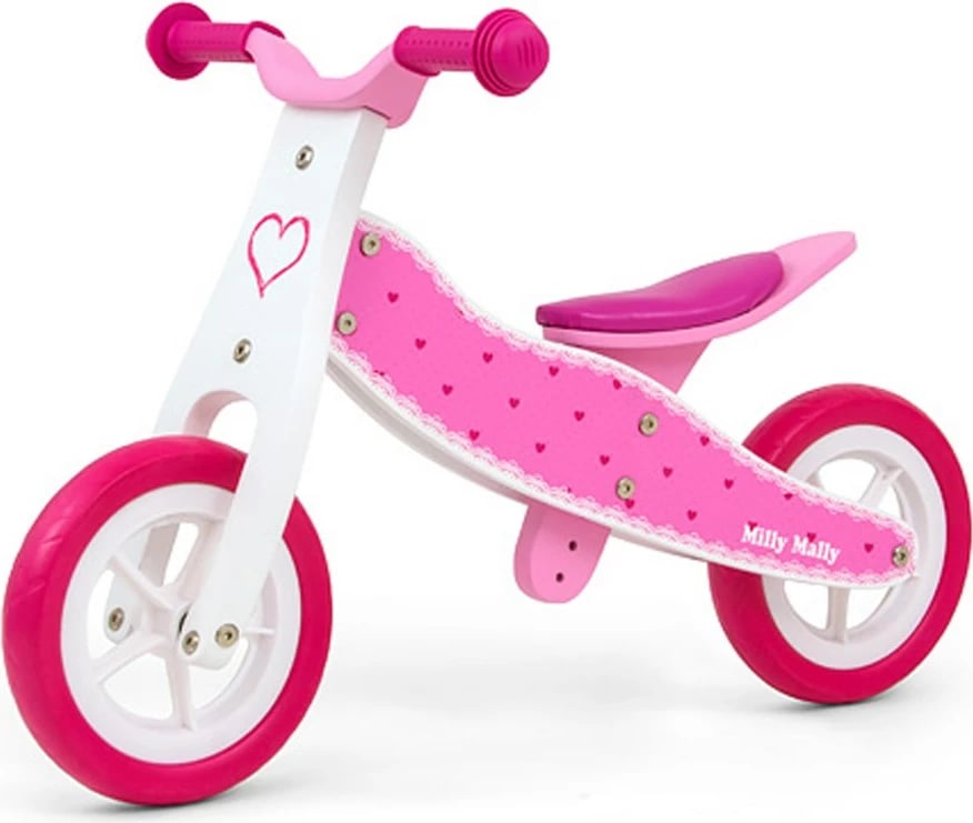 Bicikletë balancuese 2‑në‑1/tricikël, Milly Mally Look, dru, rrota shkumë 9", sedilje e rregullueshme, rozë