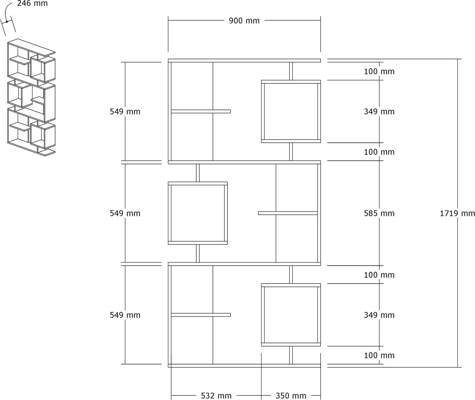 Raft librash Hanah Home, Icardi, bardhë-antracit