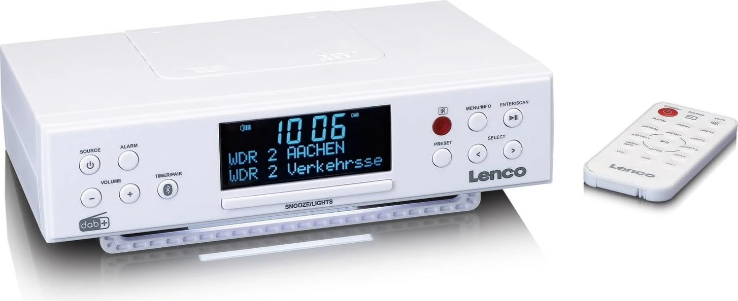 Radio Lenco KCR-190, Bluetooth, LCD ekran, 2 altoparlantë, e bardhë
