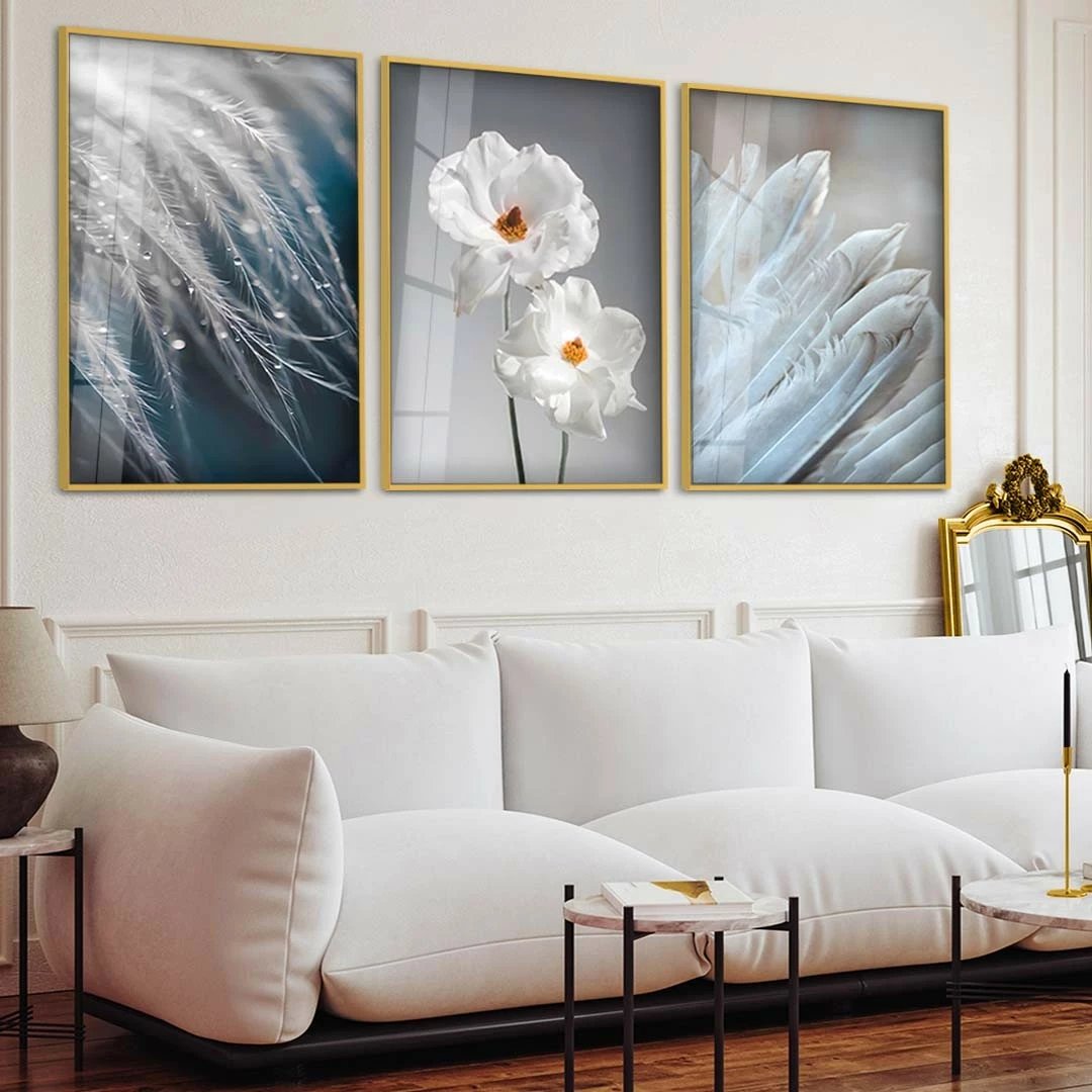 Pikturë dekorative xhami e temperuar, Wallity, Huhu381, shumëngjyrëshe, set prej 3 copash, 30x40cm