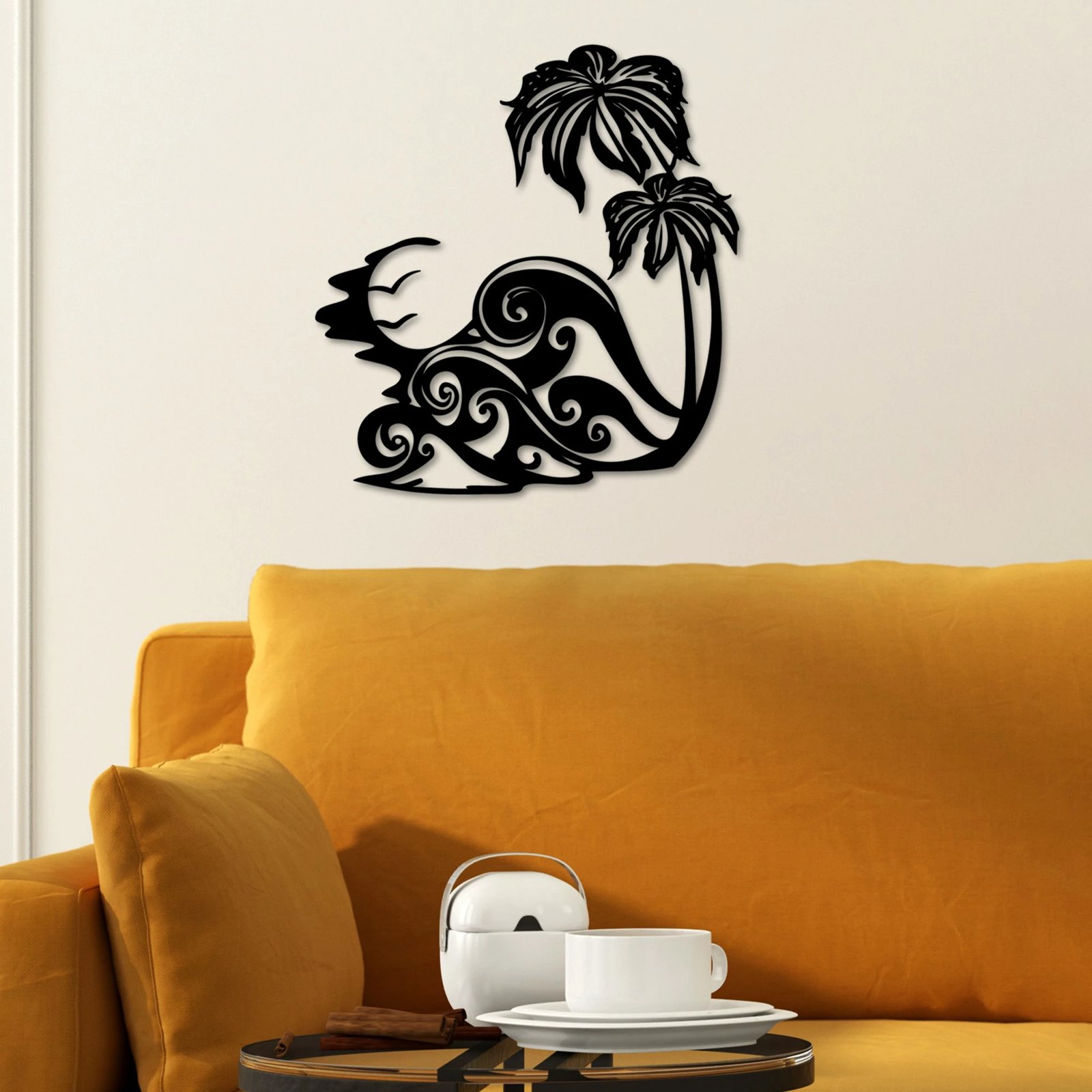 Aksesor dekorativ metalik për mur, Waves 2, ngjyrë e zezë, Wallity, 53x57cm