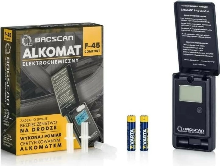 Alkotest Aisko BACscan F-45 COMFORT, elektro-kimik, memorie 10 matje, 3 piesë goje, i zi