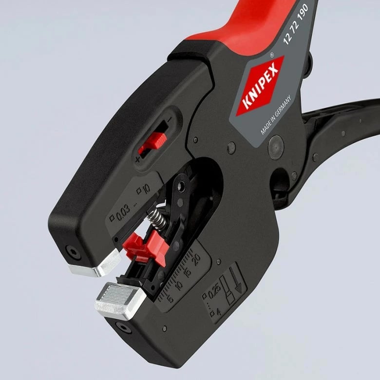 Krimpues dhe zhveshës teli Knipex 12 72 190, çelik, dorezë plastike, 190 mm, zi/kuqe