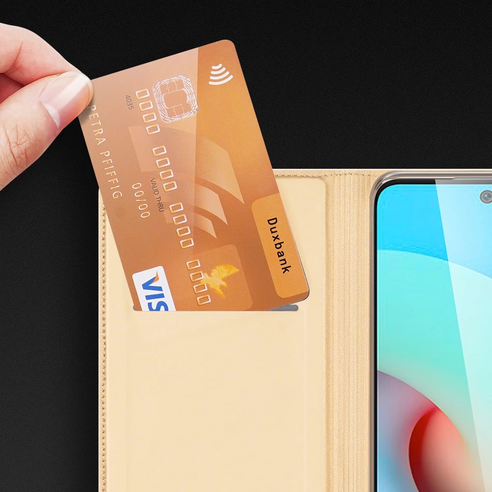 Mbështjellës Dux Ducis Skin Pro për Xiaomi Redmi 10, me kapak, me mbajtëse kartelash, Gold Mbështjellës Dux Ducis Skin Pro për Xiaomi Redmi 10, me kapak, me mbajtëse kartelash, Gold