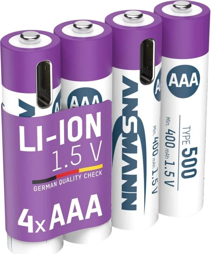 Bateri të rikarikueshme AAA ANSMANN 1311-0028, 500 mAh, Li-Ion, 1.5V, 4 copë, Bardhë