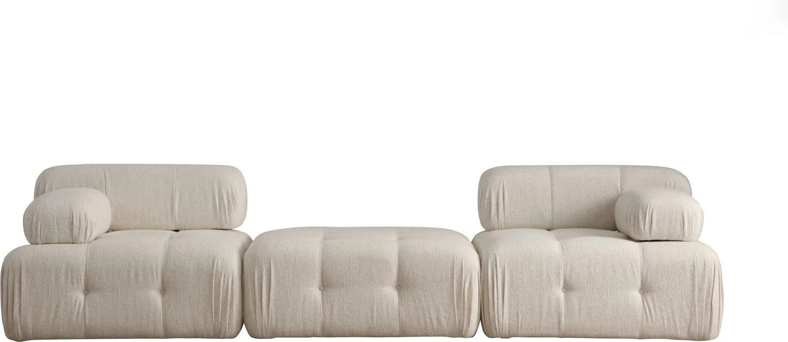 Divan treshe, krem bouclette, sistem me mekanizëm të lëvizshëm, 3 pjesë