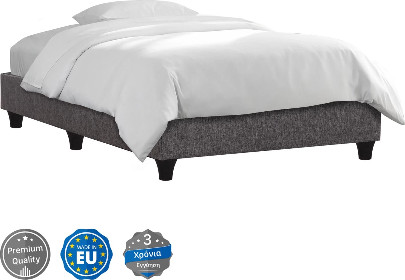 Baza e shtratit SIGGY, tekstil gri, pa hapësirë magazinimi, për dyshek 80x200cm