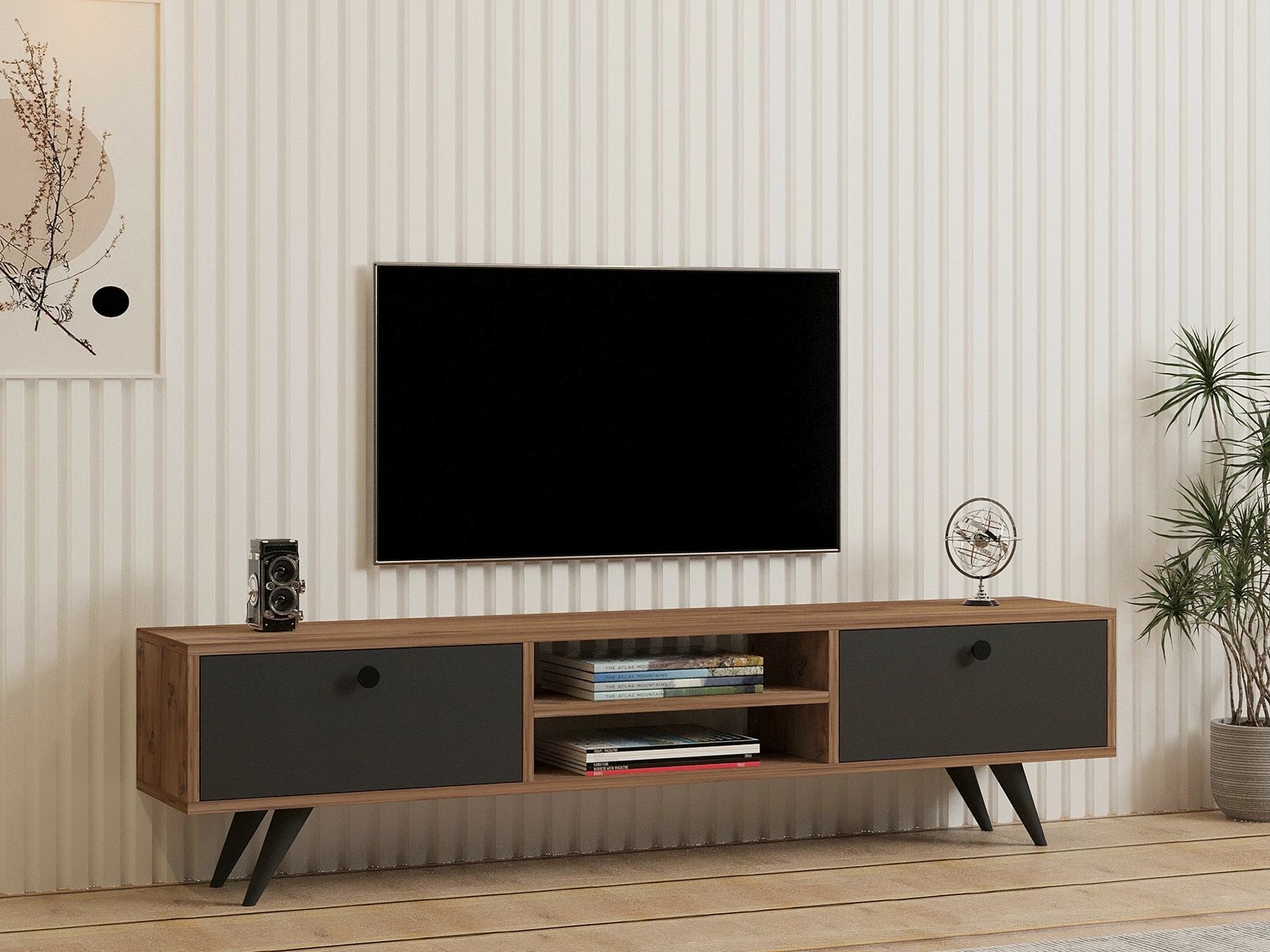 Komodë TV Skye Decor, ngjyrë pishë Atlantike dhe antracit, 160x37x29.6cm