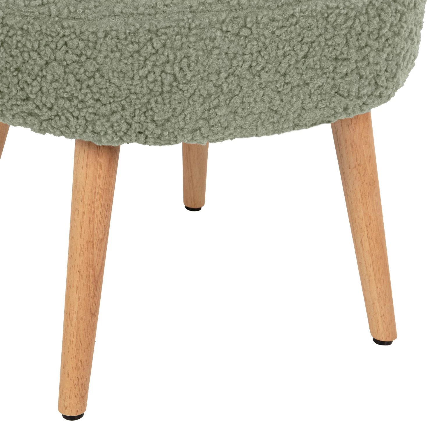 Karrige YASMINE FH8395.27 me mbështetëse të ulët, pëlhurë boucle ngjyrë fistik, këmbë druri, 47x46x64.5 cm.