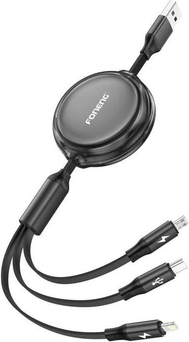 Kabllo 3-në-1 Foneng X113, 1.1m, e zezë