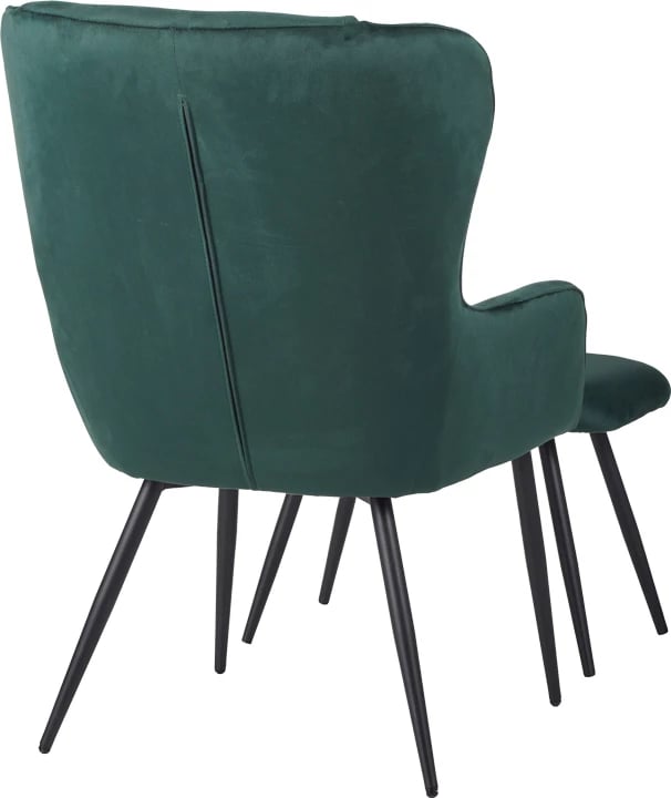 Fotelje me tabure Rueda kadife ngjyrë e gjelbër e errët me këmbë metalike të zeza 71.5x66.5x99cm