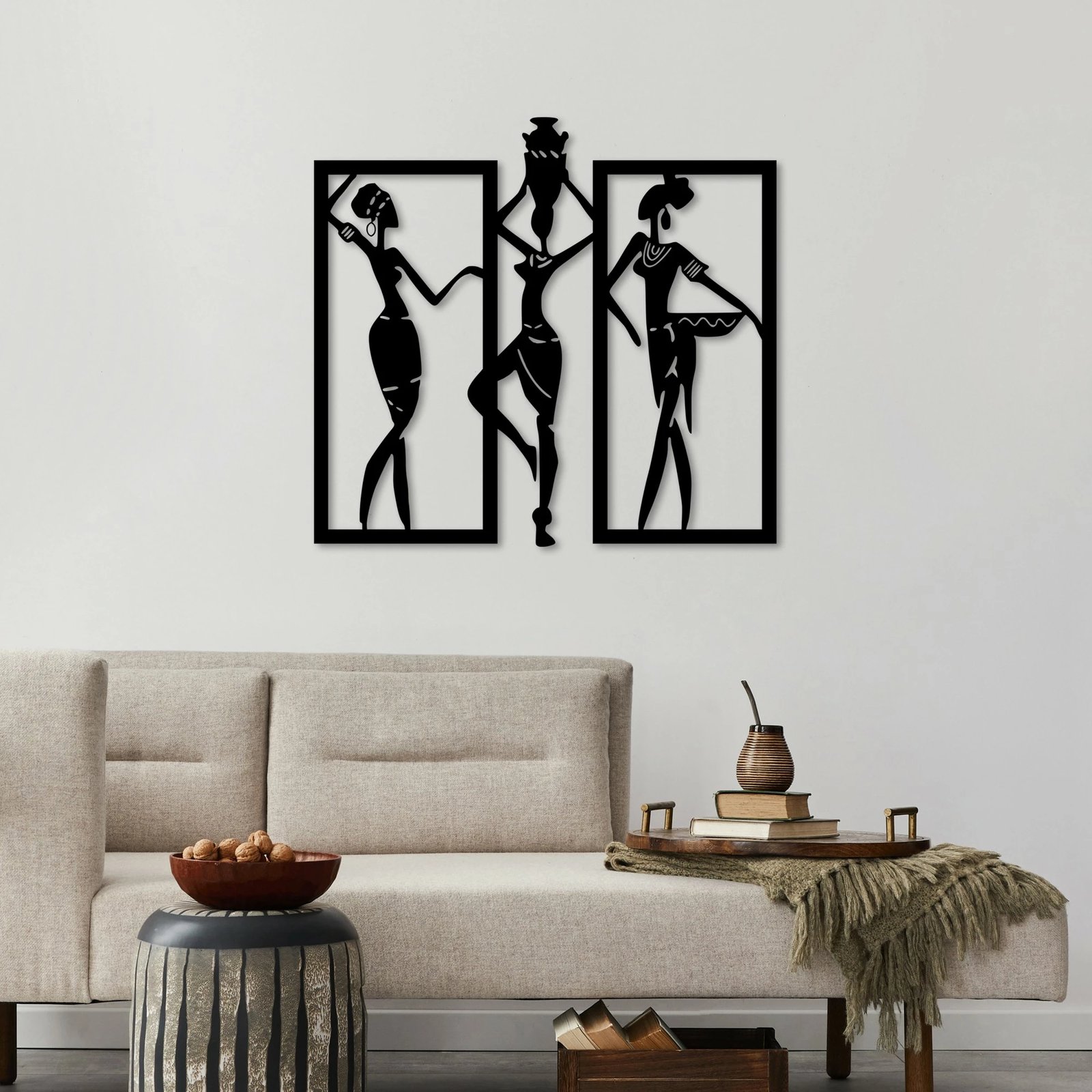 Aksesor dekorativ metalik për mur, gra afrikane, Wallity