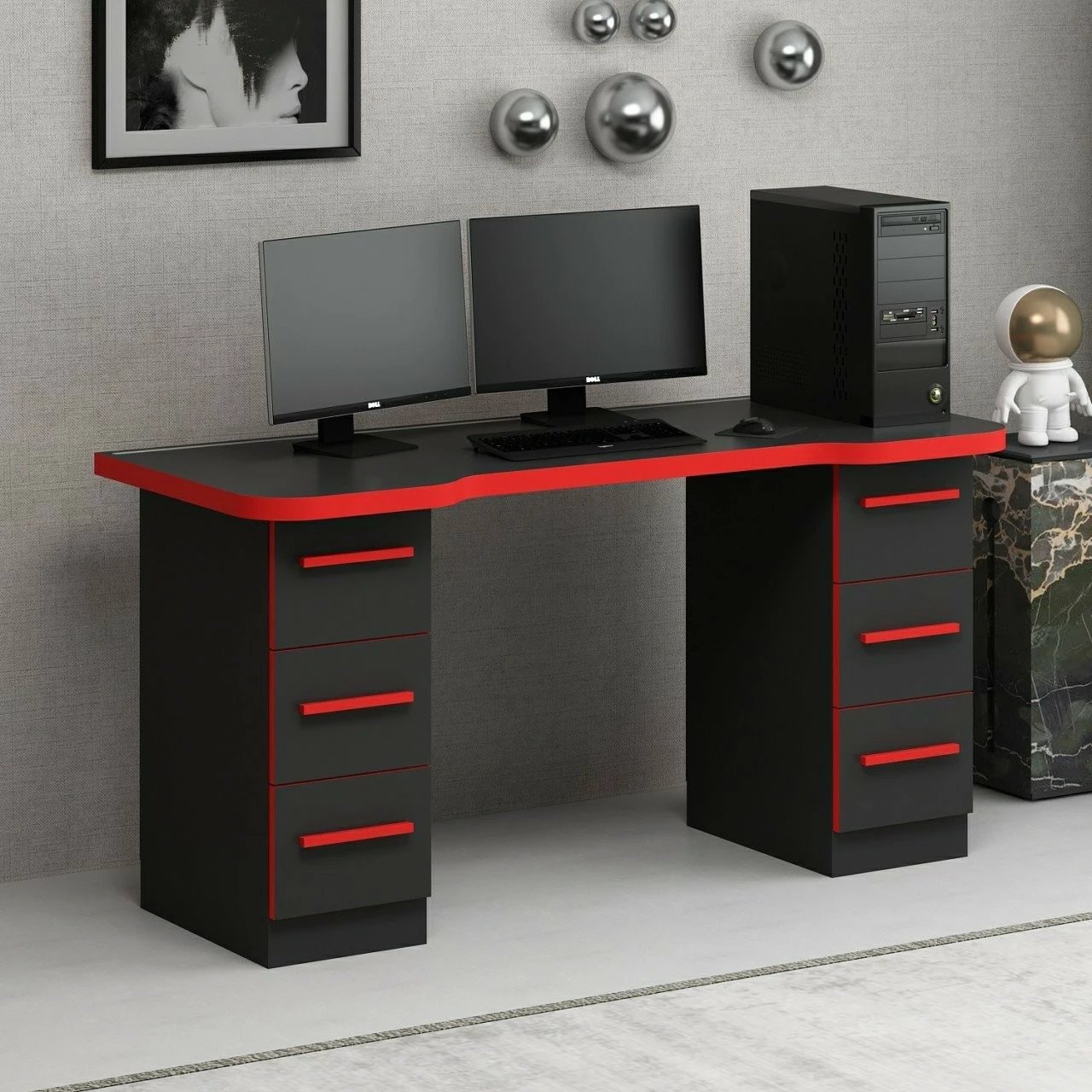 Tavolinë gaming Skye Decor Phoenix 3, e zezë me të kuqe