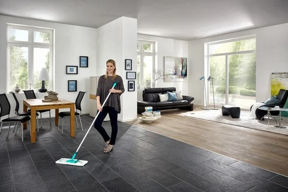 Mop Leifheit 55045 për pastrim të lagësht, mikrofibër, dorezë alumini, Blu/Gjelbër