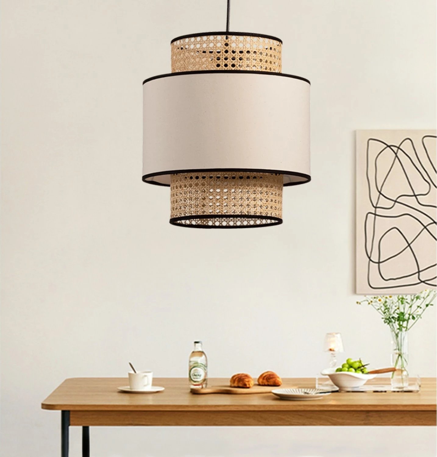 Llambë tavani Opviq, ratan, AYD-3506, bezhë dhe e zezë