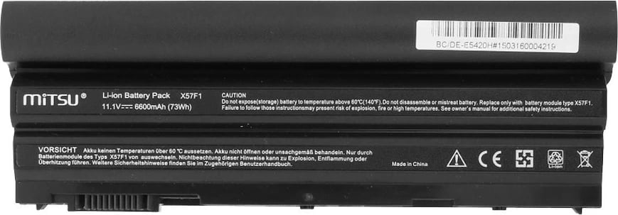 Bateri laptop Mitsu për Dell Latitude E6420, 6600 mAh, 9 qeliza, e zezë