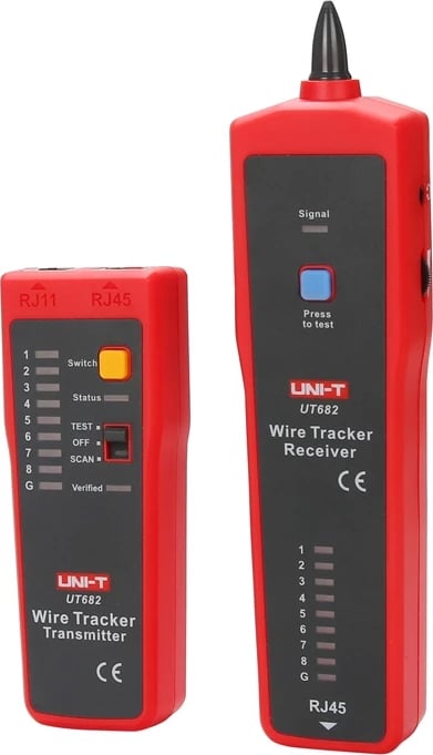 Lokalizues kabllosh, UNI-T, UT682, për LAN/telefon/coaksial, gjurmim deri 3000 m, set