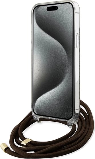 Mbështjellës Guess Crossbody Cord 4G Print për iPhone 15/14/13, Kafe