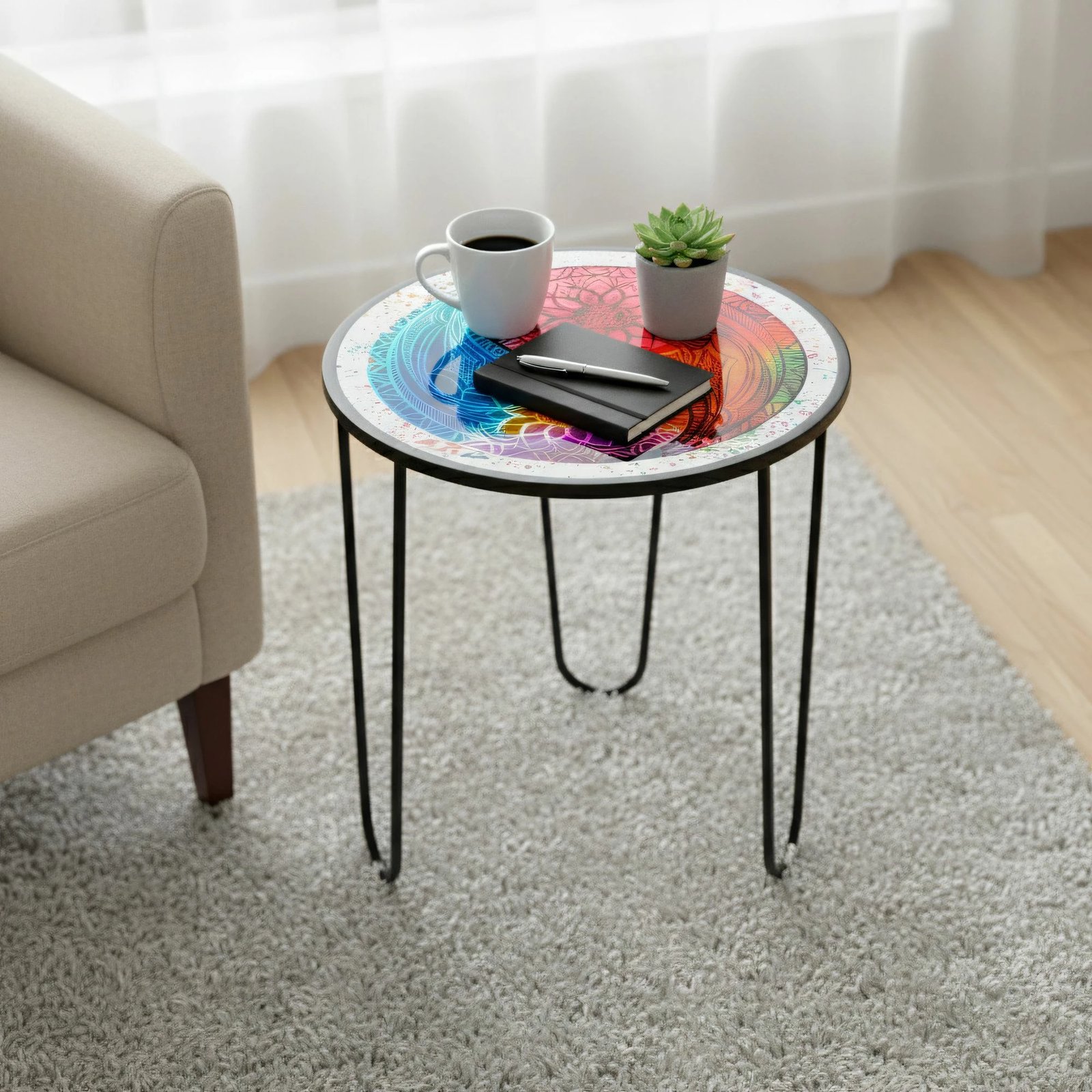 Tavolinë kafeje Skye Decor, model abstrakt mandala, Shb-033-D