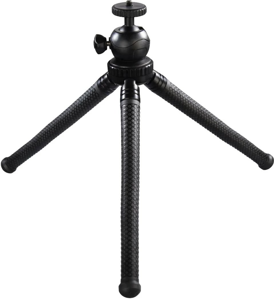 Tripod mini 3-në-1 Hama FlexPro 27 cm, MPN 4605, kokë sferike, montim 1/4", për celular dhe GoPro, e zezë
