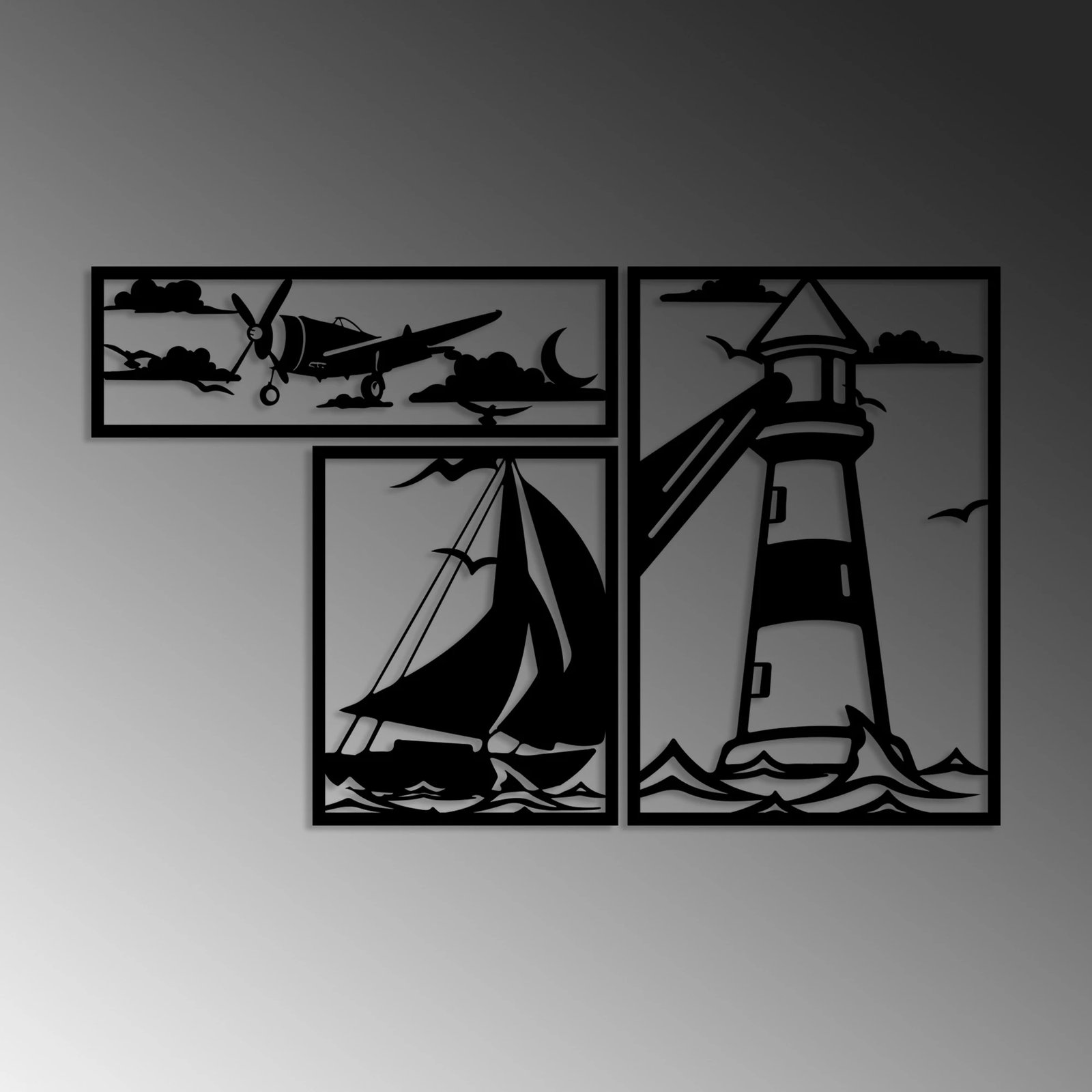 Aksesor dekorativ metalik për mur, Wallity, Trio Fenerësh B