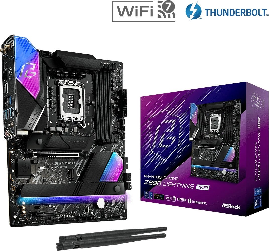 Pllakë amë ASRock Z890 Lightning WiFi ATX, LGA1851, Intel Z890, DDR5, PCIe 5.0, Wi-Fi 7, Thunderbolt 4