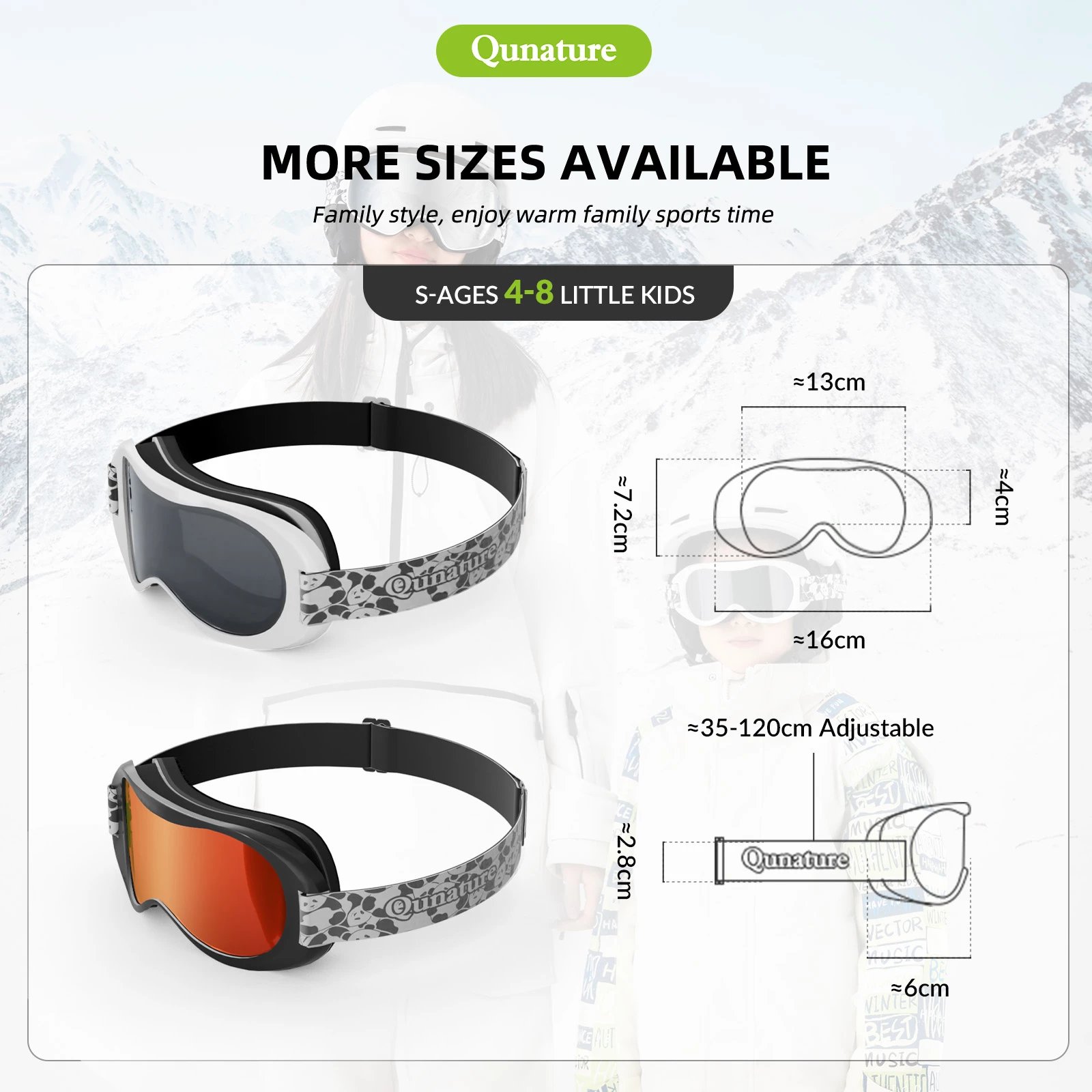 Syze ski Qunature Panda për fëmijë, e bardhë/e zezë