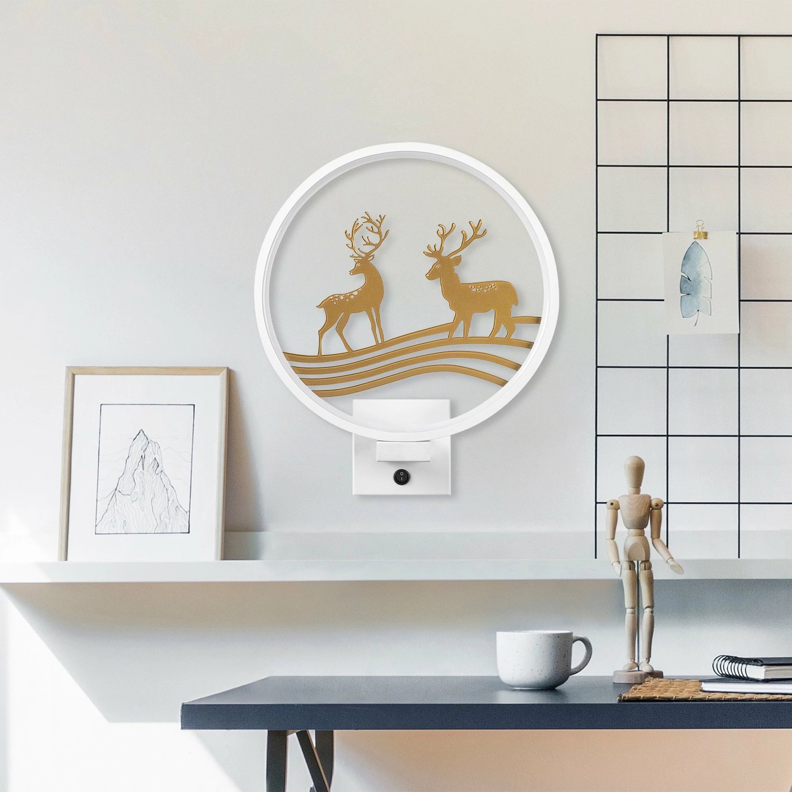 Llambë muri dekorative, Opviq XMAS30, e bardhë dhe ari, motiv kafshësh, 30x36x10cm