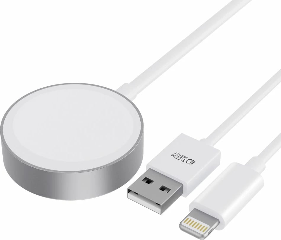 Karikues magnetik 2-në-1 Tech-Protect UltraBoost, 1.5m, për Apple Watch/iPhone, Bardhë