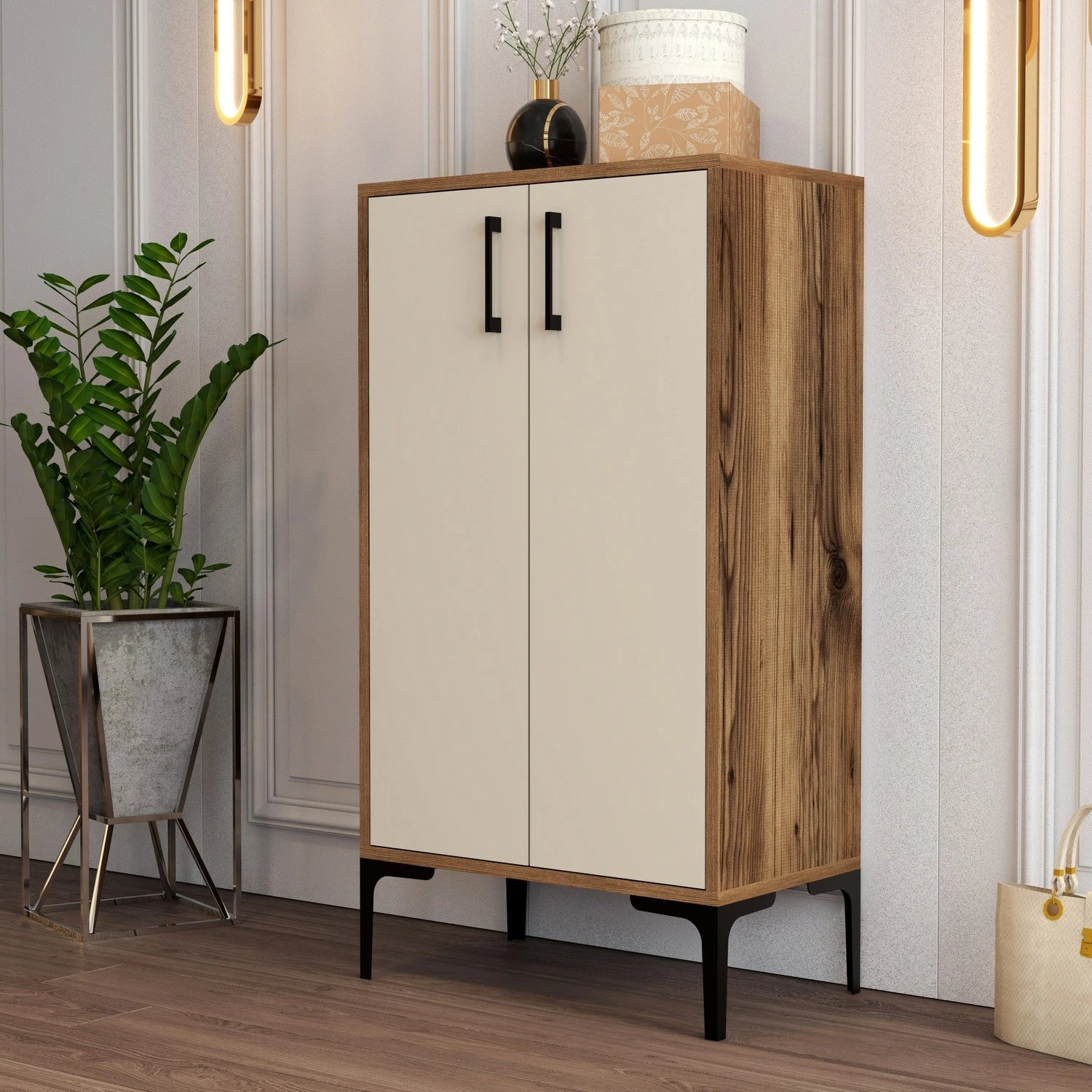 Dollap këpucësh Hanah Home, Prag, ngjyrë arre dhe krem