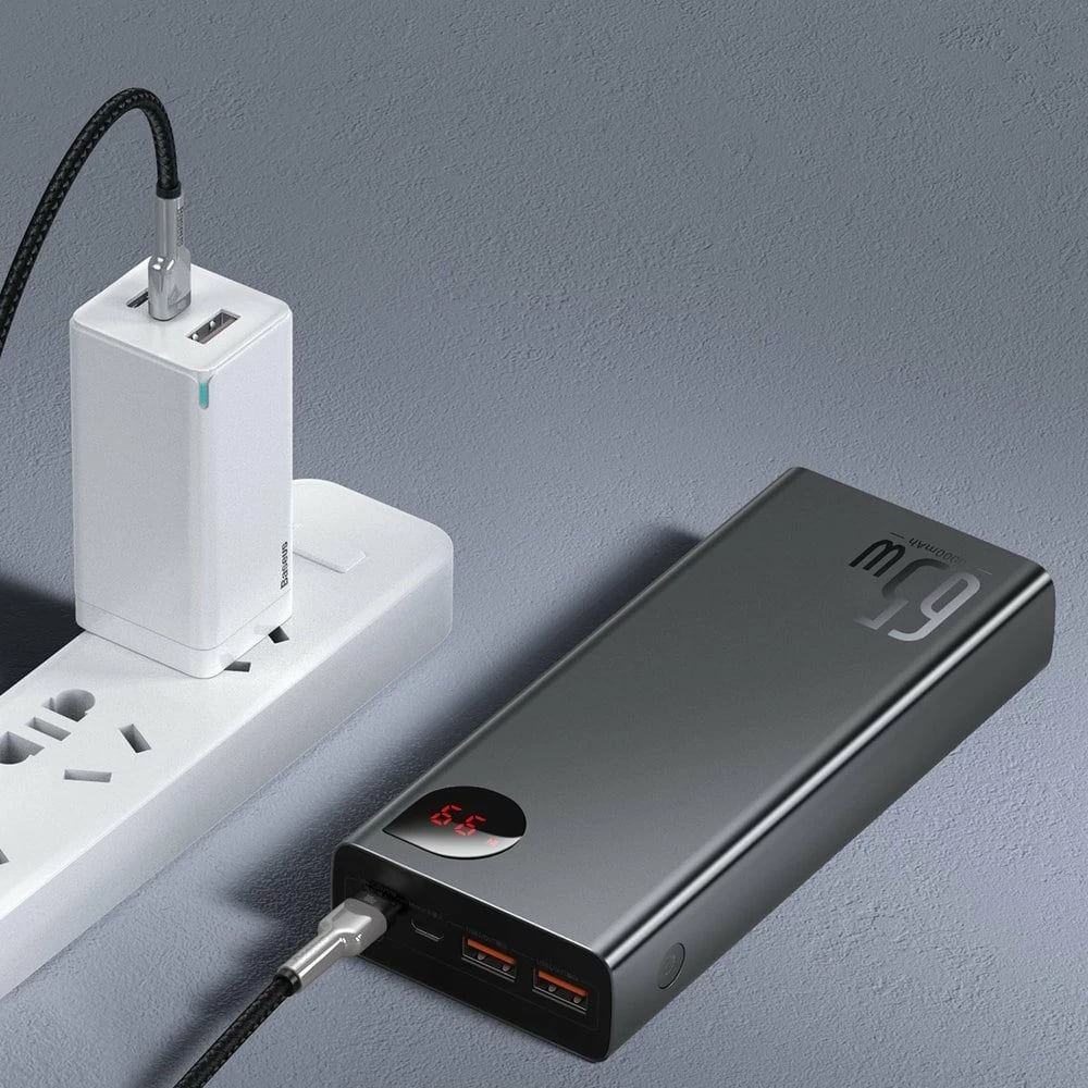 Powerbank Baseus Adaman PPIMDA-D01, 20000mAh, 65W, 2x USB-A, 1x USB-C, Ekran LCD, e zezë