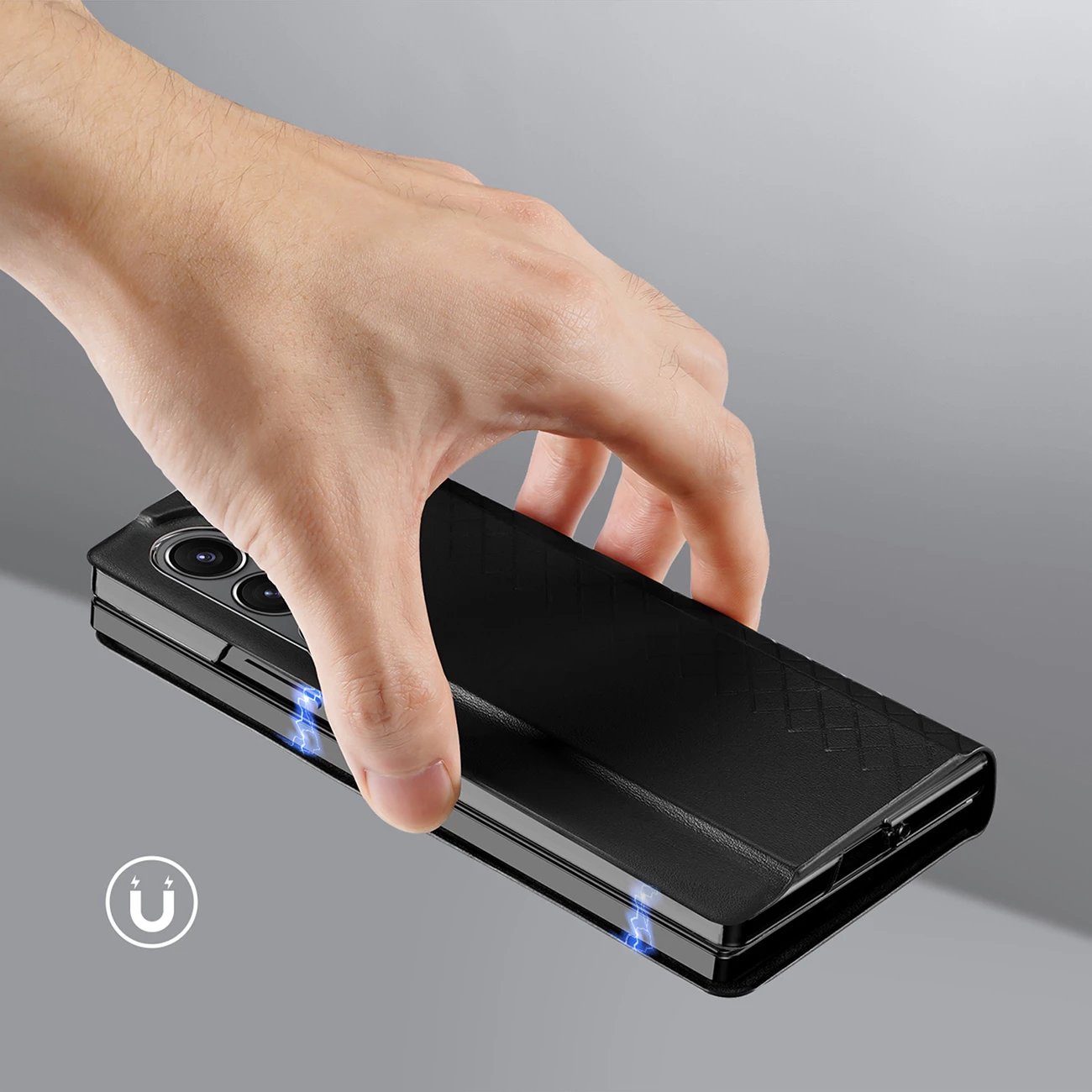 Mbështjellës Dux Ducis Brill për Samsung Galaxy Z Fold 6, me kapëse magnetike, xhep për kartë, eko-lëkurë, i zi