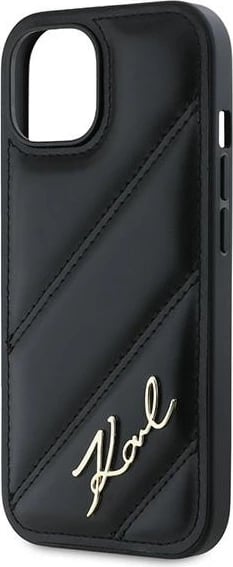 Mbështjellës Karl Lagerfeld Diagonal Quilted Script për iPhone 15 Plus / 14 Plus, e zezë