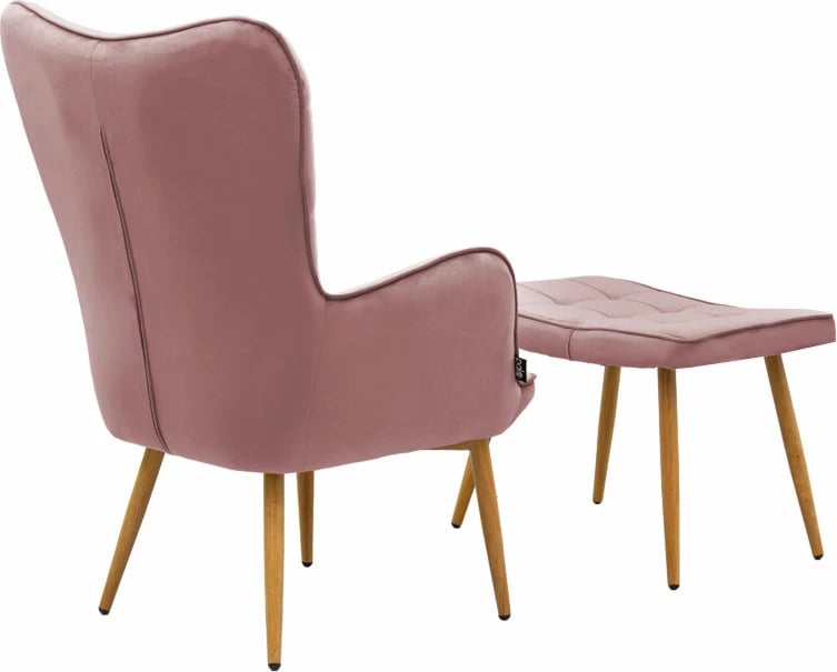 Fotelja Maddison me tabure-këmbë, kadife, ngjyrë molle të kalbur-natyrale, 68x72x98cm