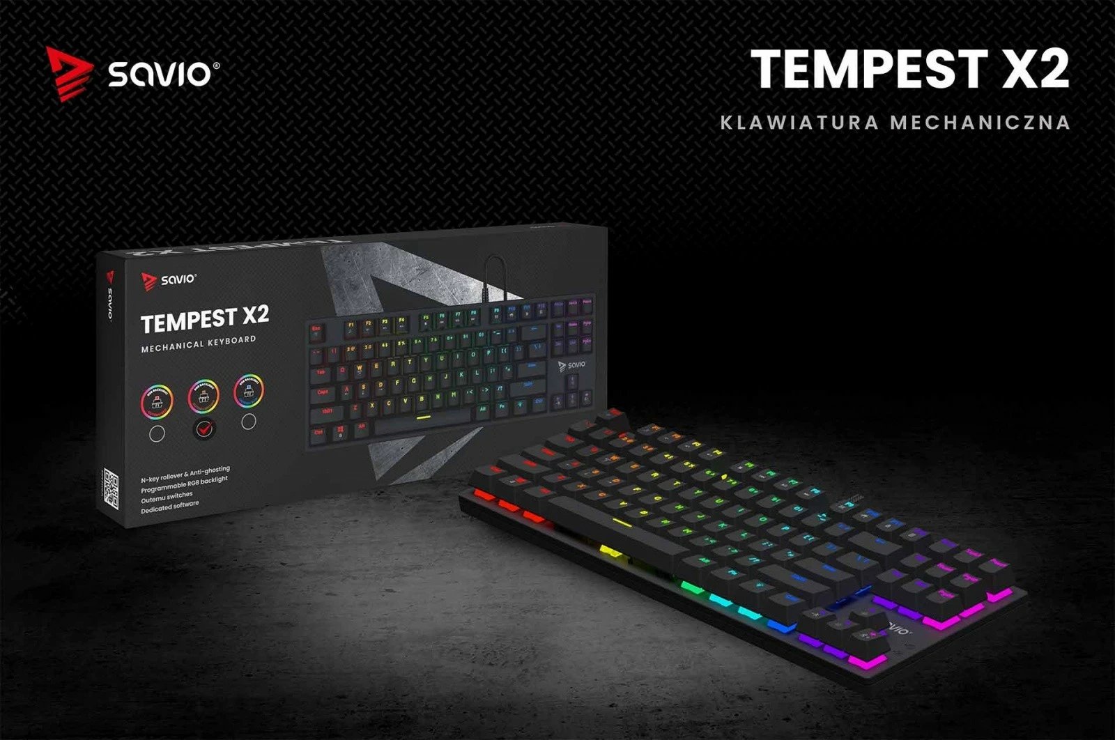 Kasë mekanike Savio Tempest X2 Outemu Brown, RGB, e zezë Kasë mekanike Savio Tempest X2 Outemu Brown, RGB, e zezë