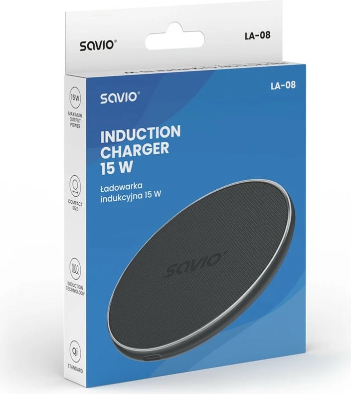 Karikues wireless Savio LA-08, 15W, USB-C, Qi, i zi