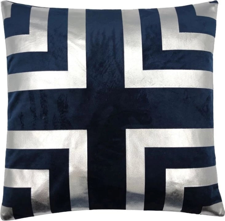 Jastëk dekorativ Illusion, kadife, ngjyrë kaltër-argjend, 45x45cm