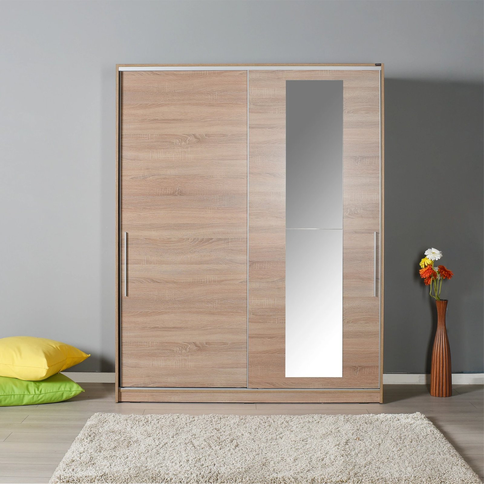 Dollap Hanah Home, SWD-716-SS-3, ngjyrë sonomo, me derë pasqyre, 160x207x60cm