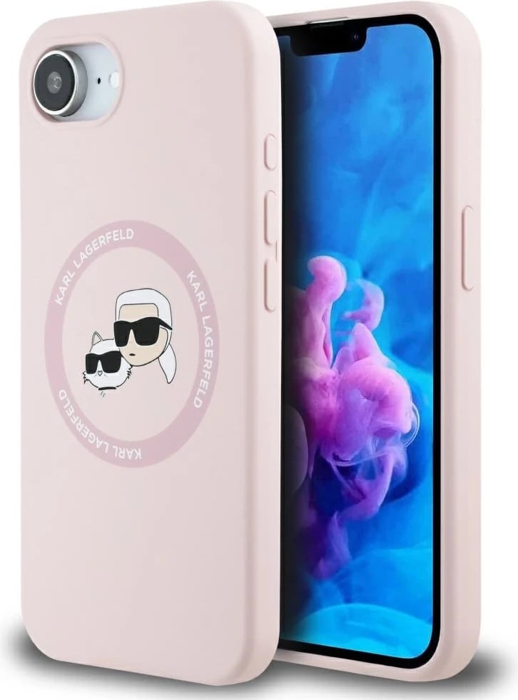 Mbështjellës Karl Lagerfeld Silicone Karl&Choupette Heads MagSafe për iPhone 16e, Rozë