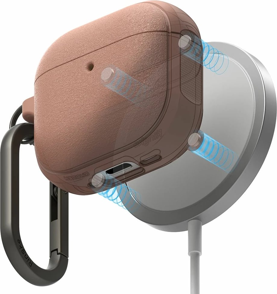 Mbështjellës Ringke Onyx MagSafe për Apple AirPods 4, e kuqe e lehtë, me karabiner