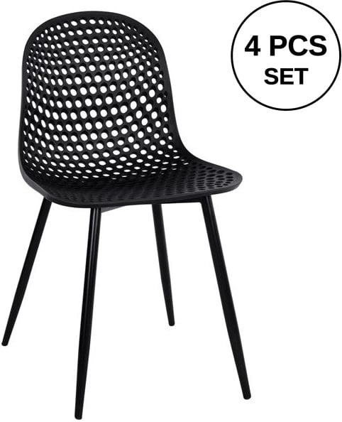 Karrige polipropileni Milana FH8512.02 e zezë me këmbë metalike 45x51x84 cm, set prej 4 copë