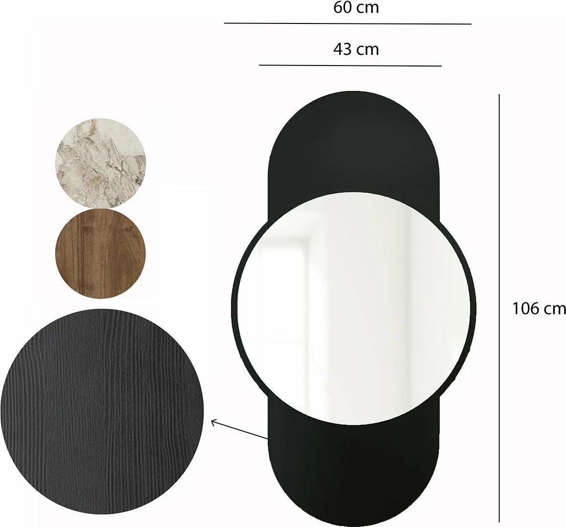 Pasqyrë dekorative Skye, ngjyrë e zezë, 60x106cm