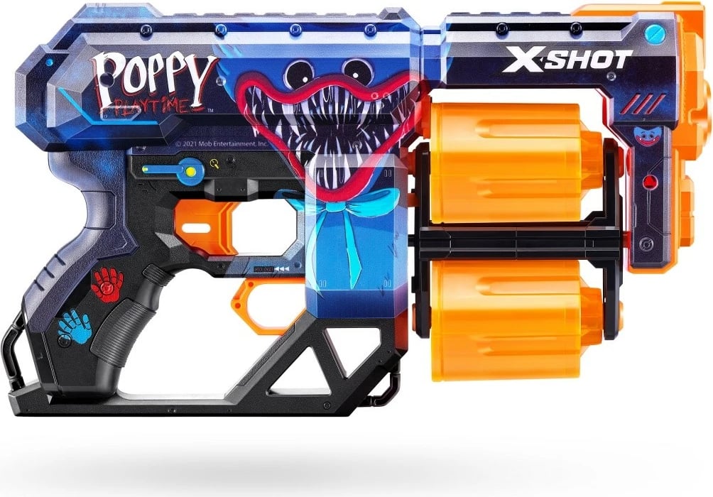 Lodër blaster ZURU X-Shot Dread Skins Launcher, 12 shigjeta, Poppy Playtime, shumëngjyrëshe