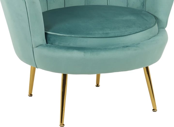 Fotel Daimon kadife, ngjyrë fëstëku, këmbë ari, 79x74x78cm