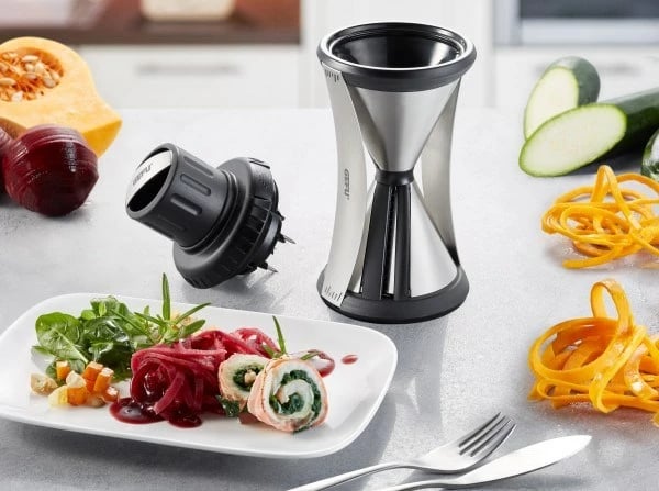 Prerëse perimesh GEFU SPIRELLI XL, manuale, plastike/çelik inox, e zezë